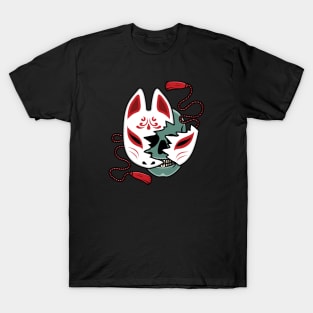 Japanese kitsune mask with skull T-Shirt